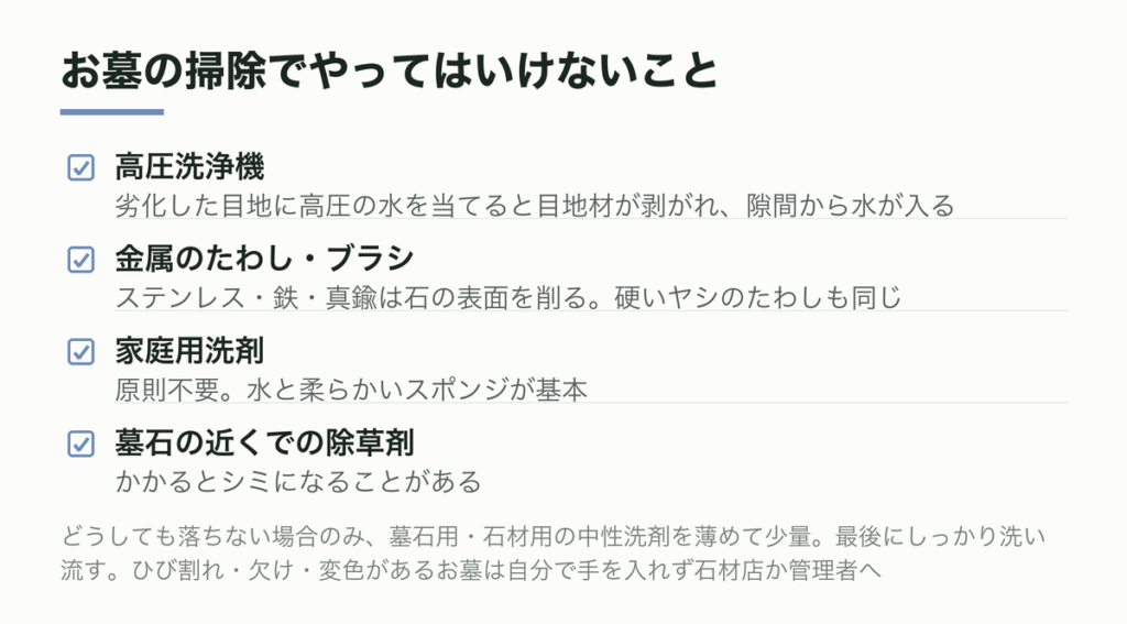 お墓の掃除でやってはいけないこと