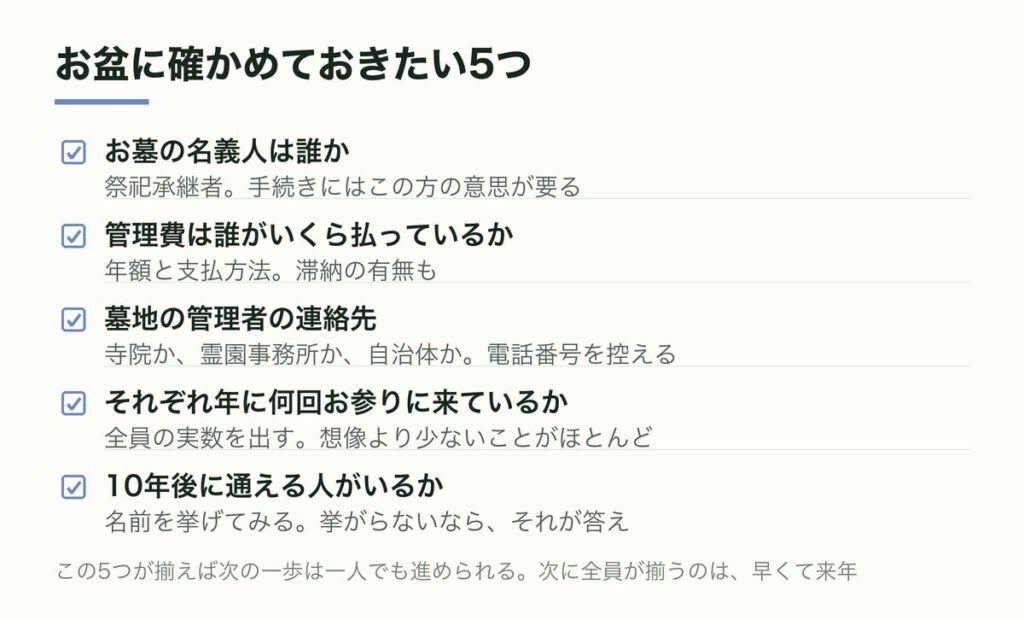 お盆に確かめておきたい5つ
